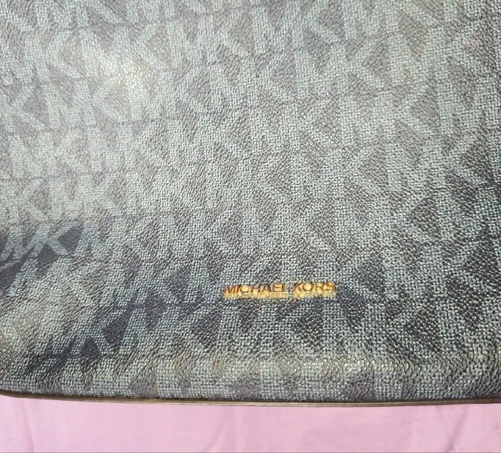 Michael Kors Maeve Logo Large Monogram Shoulder Bag (Navy with Gold Accents)